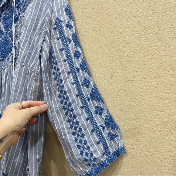 Johnny Was Workshop Tunic Dress Azure Effortless Boho Stripe Embroidered Size S - Picture 7 of 11
